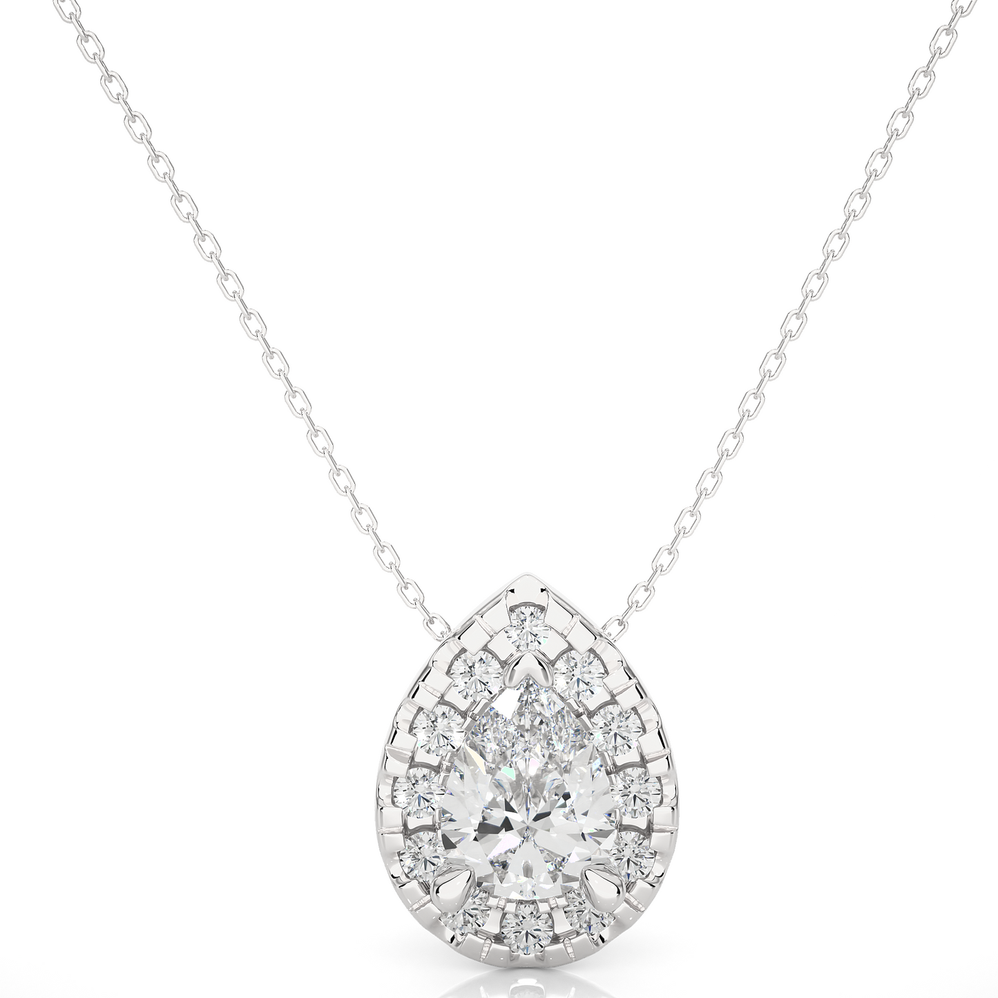 1.00 ct Pear Solitaire Hallo Pendant (With Chain)