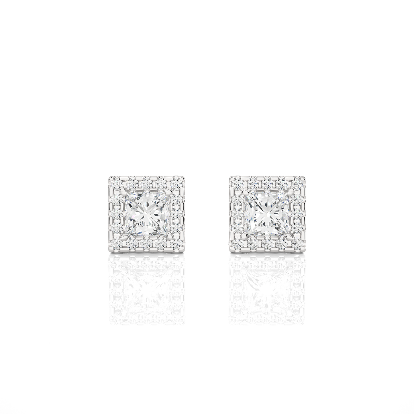 0.50 ct Princess Solitaire Studs with Hallo.