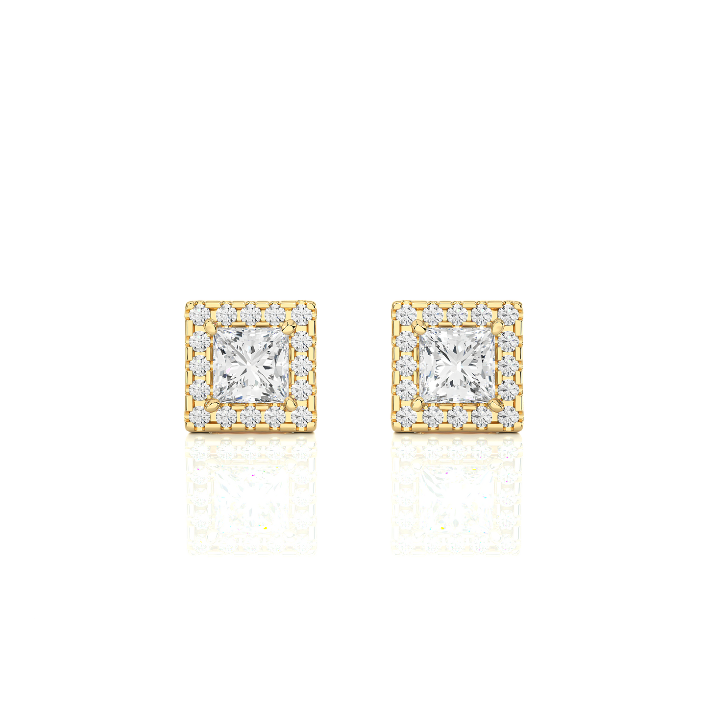 0.50 ct Princess Solitaire Studs with Hallo.