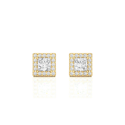 0.50 ct Princess Solitaire Studs with Hallo.