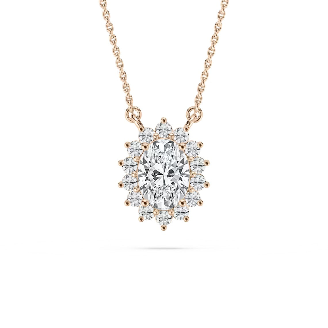 Oval Star Halo Pendant With Chain