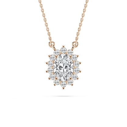Oval Star Halo Pendant With Chain