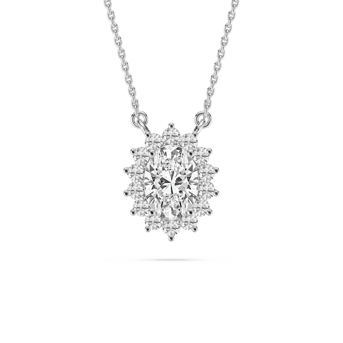 Oval Star Halo Pendant With Chain