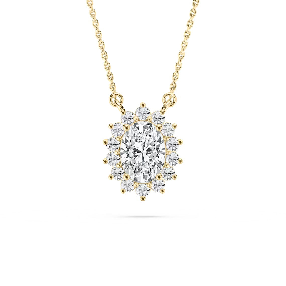 Oval Star Halo Pendant With Chain