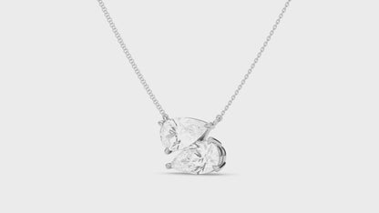 Twin Pear East-West Daimond Pendant With Chain