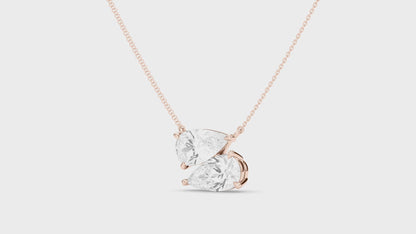 Twin Pear East-West Daimond Pendant With Chain