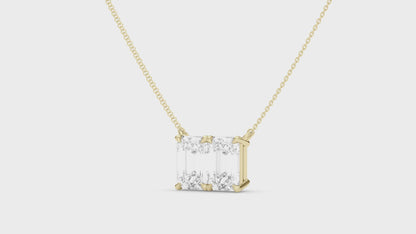 Twin Emerald North-South Diamond Pendant With Chain