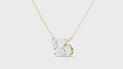 Twin Pear East-West Daimond Pendant With Chain