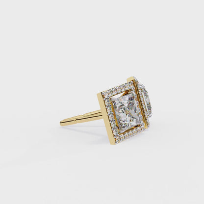 0.50 ct Princess Solitaire Studs with Halo.