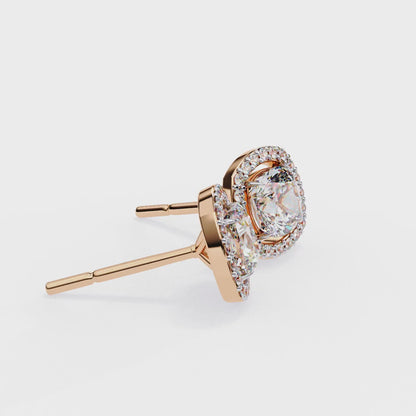 0.50 ct Cushion Solitaire Studs with Halo.